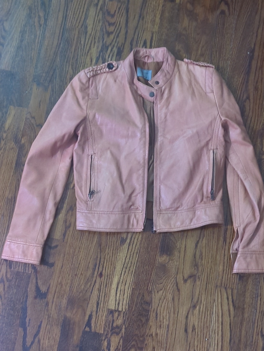 Zara Dusty Pink Leather Moto Jacket